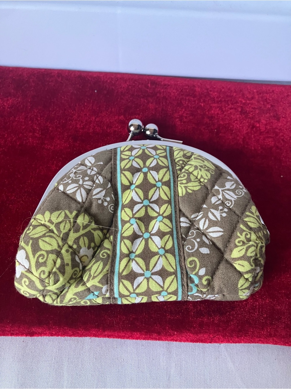 Vera Bradley Double Kiss Kiss Lock Coin Purse Green Sittin In A Tree Pattern